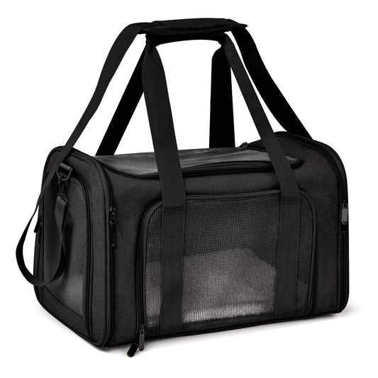 Sac de transport pour chien SAWAH en coloris noir avec panneaux en maille et bandoulière - vue 1